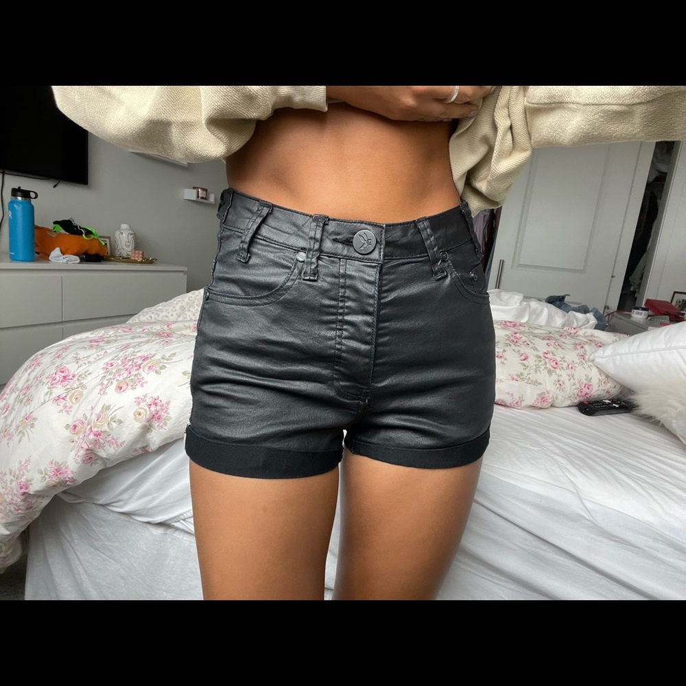 One teaspoon black faux leather shorts